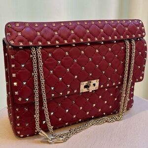 Valentino Garavani Rockstud Spike Medium Chain Bag Burgundy